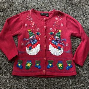 Vintage In Resource small red snowman Christmas cardigan ugly sweater festive